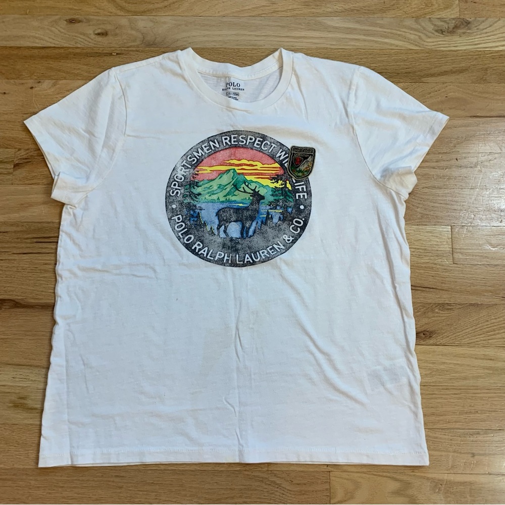 Polo by Ralph Lauren White Short Sleeve Tee with Multicolor Mountain Graphic